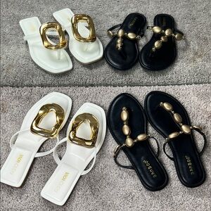 BAMBOO Women's Black and White Sandals with Gold Accents